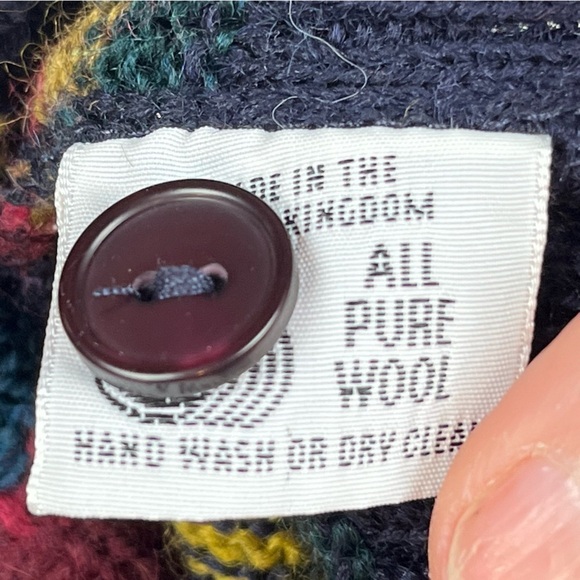 Vintage BRITISH WOOL NATURALLY Striped Button Up Cardigan Fair Isle Large Yellow - Picture 5 of 14